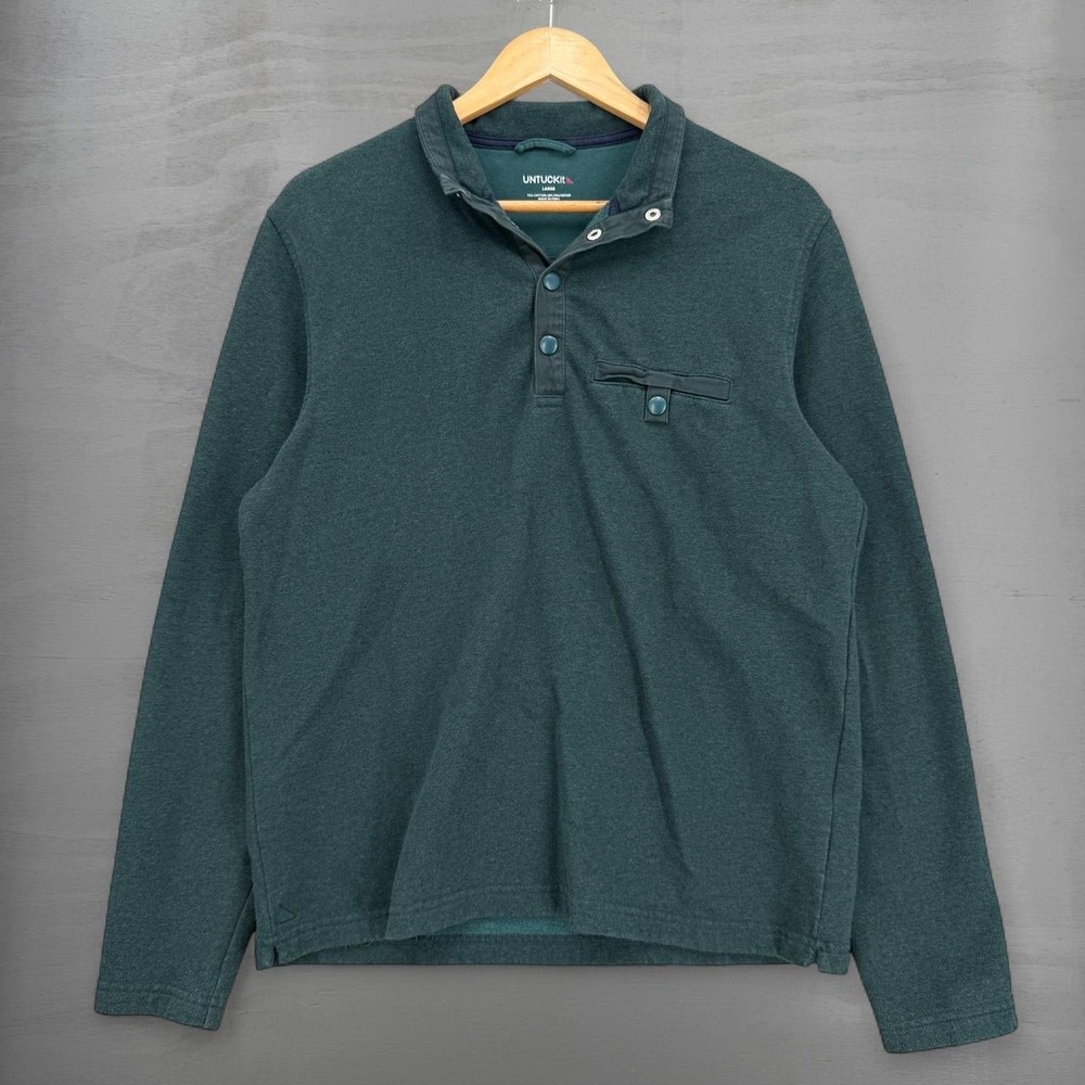 UNTUCKit Pullover Dark Green Quarter Snap Mock Neck Chest Pocket Large